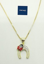 Collana fortuna argento 925 oro ciondolo ferro di cavallo con coccinella zirconi