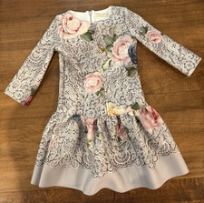 Monnalisa Vestito Bambina Floreale Increspato Spandex Manica Lunga Taglia 6 Made in Italy