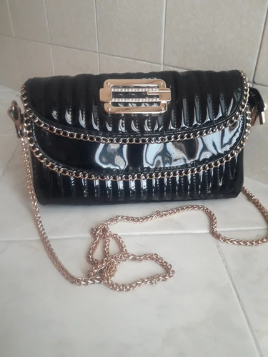 Borsa tracolla nera lucida - a,