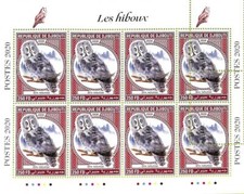 A7440 - DJIBOUTI - Foglio francobolli ERRORE ERRATO - 2020 - Uccellini, GUFI