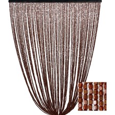 Tenda Perline Legno Marrone Handmade Natura - Fili Bamboo 100% Naturale - Asta N