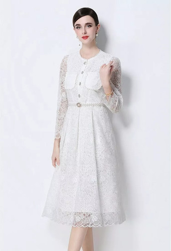 Abito pizzo bianco elegante - abito,