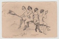 GIRGENTI AGRIGENTO CARTOLINA SATIRICA DONNE SU SCOPA VIAGGIATA 1901 FP #1631