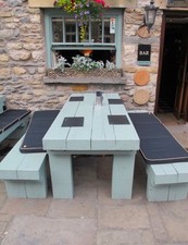 Tavolo e panche da esterno in legno massello rustico 2,4 m arredo giardino 5⭐️