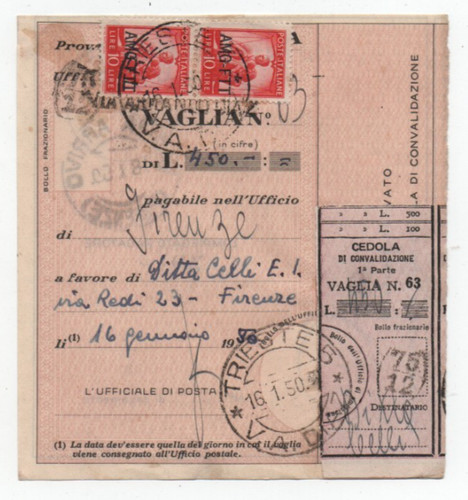 Trieste amg ftt 1950 rara - 16/1/1950,