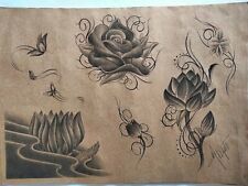 1995 lotto di 7 disegni bozzetti per la realizzazione di tatuaggi Tattoo