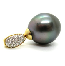 *SOGNO* ciondolo lusso perla di Tahiti oro 585 diamante 1,2 cm perla jewellery top