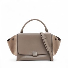 Borsa a mano Celine Trapezio in pelle x camoscio 2 vie beige