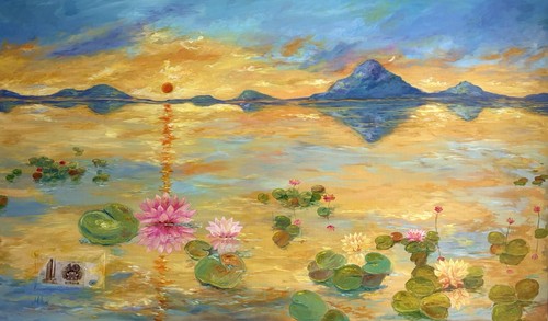 Fiore loto tramonto - di,