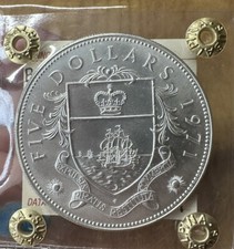 BAHAMA ISLANDS ELISABETTA II 5 DOLLARI 1971 ARGENTO sigillata qFDC SUBALPINA