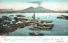 dl857 cartolina napoli, veduta del porto e vesuvio