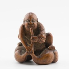 Vecchia statuina in legno Netsuke 19/20°C Giapponese Giapponese periodo Meiji