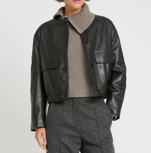 Giacca donna pelle nera bomber