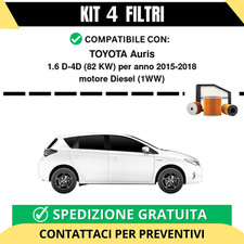 Kit 4 Filtri Tagliando per TOYOTA Auris 1.6 D-4D 82 kw Diesel 2015-2018