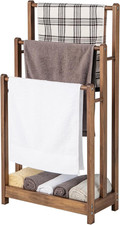 Portasciugamani in Legno Da Terra, Porta Asciugamani a 3 Livelli Con Mensola Inf