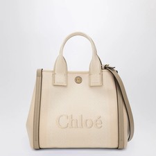 Borsa piccola Chloé Carry in tela beige blush con tracolla regolabile