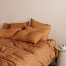 Copripiumino matrimoniale in lino terracotta copripiumino stonewashed con cuscini