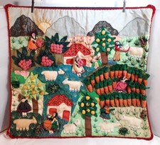 QUADRO VINTAGE ANNI ‘70 STOFFA Perù ARPILLERA PATCHWORK ARAZZO ARTIGIANALE RARO
