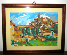 Acquerello paesaggio borgo di montagna Quadro con Cornice in legno - vintage