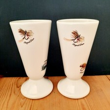 Vintage Lemoges Solim France Coppia Di Vasi Ceramica Mosche Pesca Design