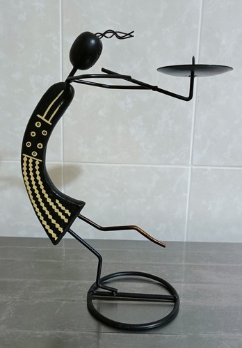 Candelabro ferro legno uomo - candelabro,
