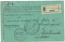 Bolli del Lazio - Ricevuta di ritorno - CASTELLONORATO - MARINA DI MINTURNO 1935