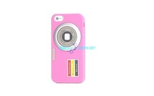 IPHONE 4 4S CUSTODIA COVER GOMMA FOTO CAMERA ROSA PROTEZIONE TELEFONO