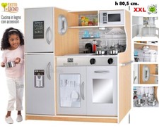 CUCINA PER BAMBINI IN LEGNO CUCINA GRANDE con FRIGO FORNO ACCESSORI e luce