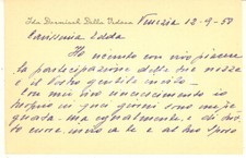 1958 VENEZIA Biglietto Ida DELLA VEDOVA DORMISCH per auguri *Autografo