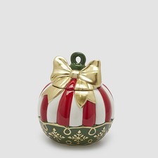 Contenitore Palla di Natale Ceramica Rosso Bianco H21 D18,5 EDG - X59084