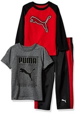 Nuovo set t-shirt e pantaloni Puma bambino ragazzo 3 pezzi, rosso feroce, 2T