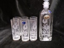 Set Bottiglia 6 Bicchieri In Cristallo Argento 925 0/00. Manifattura Italiana XX