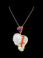 Ciondolo Cameo Corallo Perla E Lapislazzuli