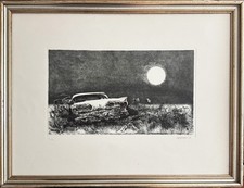 RENZO VESPIGNANI acquaforte "rottame con la luna" 61x45 firmata numerata1982