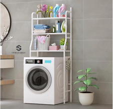 Scaffale da bagno 3 mensole ripiani, salvaspazio lavatrice, in metallo bianco.