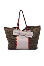 Borsa a mano Valentino Garavani donna Rockstud logo V pelle fiocco tela marrone