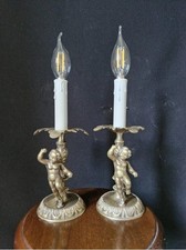 Antica coppia di lampade da tavolo vintage in ottone da comodino 