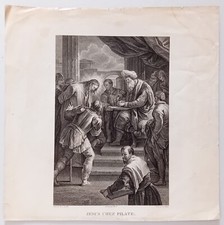 Antica Incisione Le Villain Gesù da Pilato da Luca Giordano Metà 800 30x30 cm