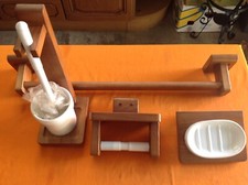 VINTAGE SET DA BAGNO PORTASCIUGAMANI PORTAROTOLO PORTASAPONE SPAZZOLINO IN LEGNO