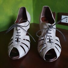 Scarpe donna francesine aperte sandali tacco lacci vera pelle e cuoio N. 37