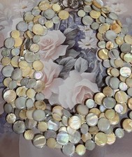 Collana di Perline Multifilo Multicolore Mare Mop Non Firmata Tono Argento 20"