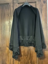 Scialle Nero In Lana con frange Dim. 172x61 cm