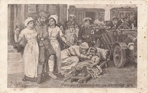 Cartolina ww1 trasporto feriti - cartolina,