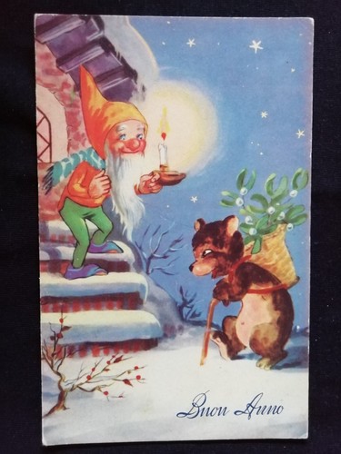 Cartolina gnomo con candela - cartolina,