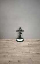 84210 Porta ombrelli in ghisa smaltata bianca e verde con statuina cane