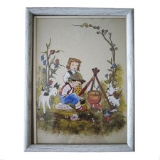 Quadro francese dipinto su vetro  Inverso dipinto Pittura vintaje 24x19x2