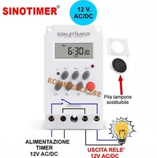 Temporizzatore 12 V AC/DC  timer giornaliero settimanale , 16 programmi ON~OFF