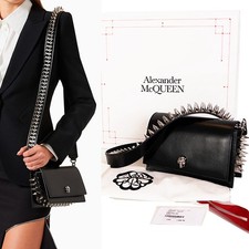 NUOVA BORSA A TRACOLLA ALEXANDER MCQUEEN in pelle nera con teschio a punta BIKER $1.890 NUOVA CON SCATOLA