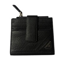 Portacarte portamonete unisex Prada in pelle nera, con zip e bottone
