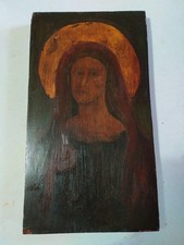 ARTE POVERA VECCHIA MADONNA DIPINTA SU TAVOLA